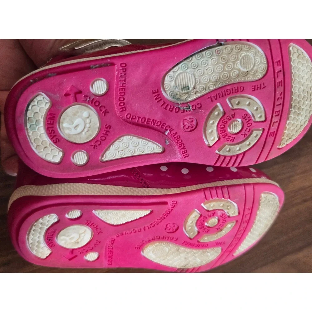 Apakowa Girls Pink Polka Dot Mary Jane Shoes Bow Accent Silver Strap Size 24